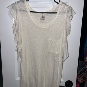 We The Free Cream Short Sleeve Top with Ruffles